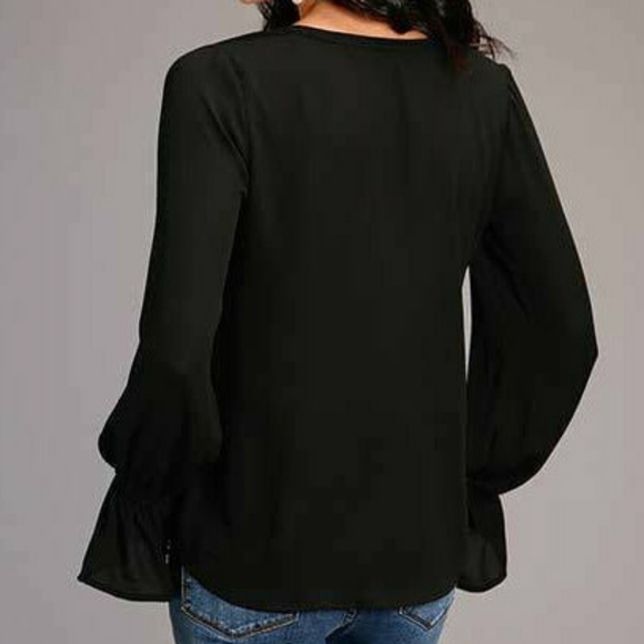 Women's Black Crepe Ruffle Sleeve Tie Up Blouse, by Stetson sz XS - Picture 3 of 4